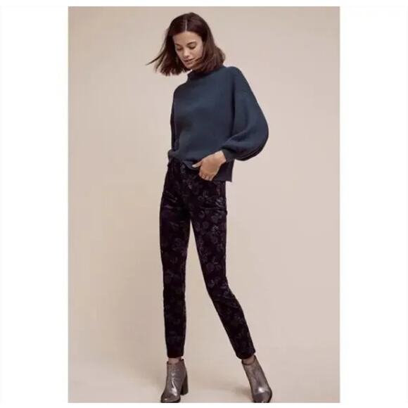Anthropologie Pilcro and the Letterpress Floral Velvet Script Pants Size 26